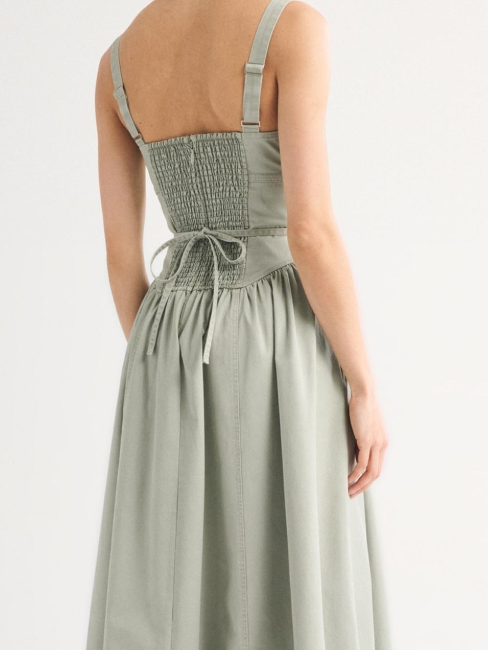 Abercrombie & Fitch Olive Green Midi Dress with Sweetheart Bodice - Picture 3 of 6